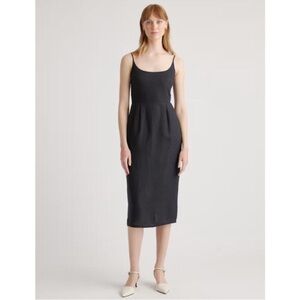 Quince 100% European Linen Scoop Neck Midi Dress Black Sleeveless Size Medium